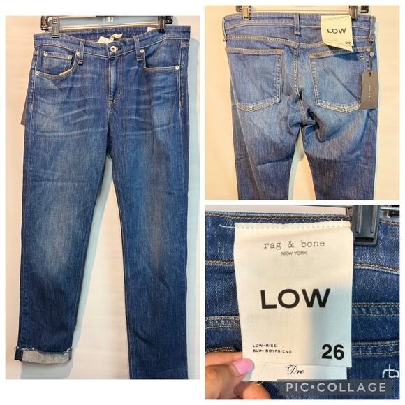 Rag & Bone Dre Low Rise Slim Boyfriend Jeans Womens Size 26 Magnus Color NWT - Picture 1 of 16